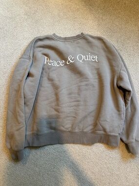 Peace & Quiet Embroidered Beige Crewneck Sweatshirt